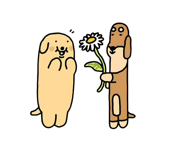 A friend handing Dogu a daisy